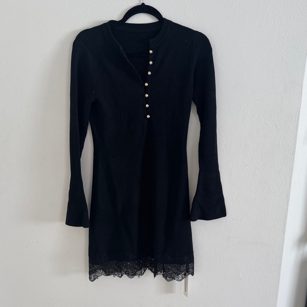 NWT Commense Black Lace Hem Dress